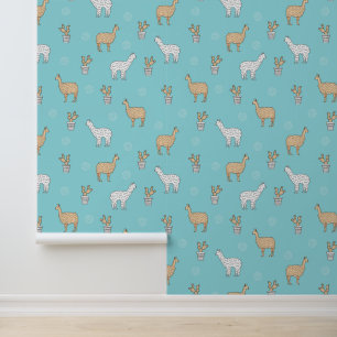 Cute Alpaca Llama Cactus Pattern Wallpaper