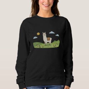 Cute Alpaca Llama Spring Flower Field Scene Sweatshirt