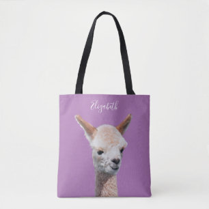 Cute Alpaca, Personalise Name, Lavender Tote Bag