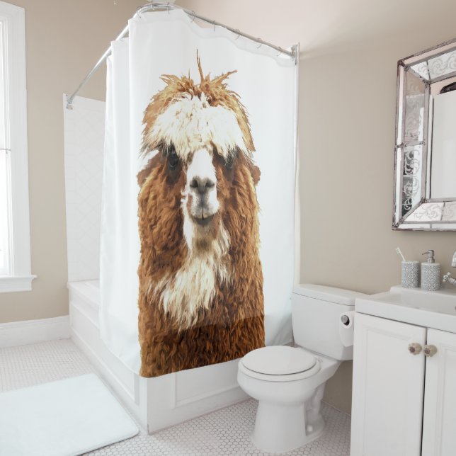 Cute Alpaca Portrait Shower Curtain (In Situ)