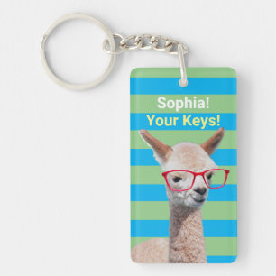 Cute Alpaca Red Glasses Personalise Name Message 4 Key Ring