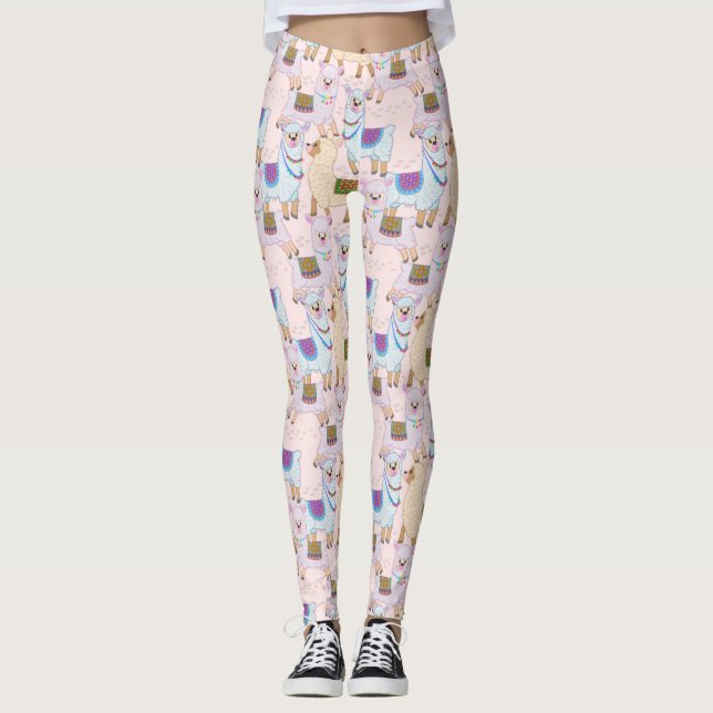 Cute Alpaca Seamless Pattern Leggings (Front)