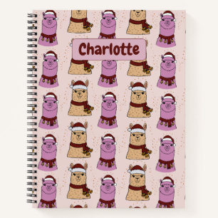 Cute alpaca seamless pattern personalised name notebook