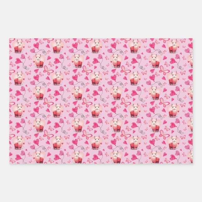 Cute Alpaca Valentine's Day Wrapping Paper (Front)