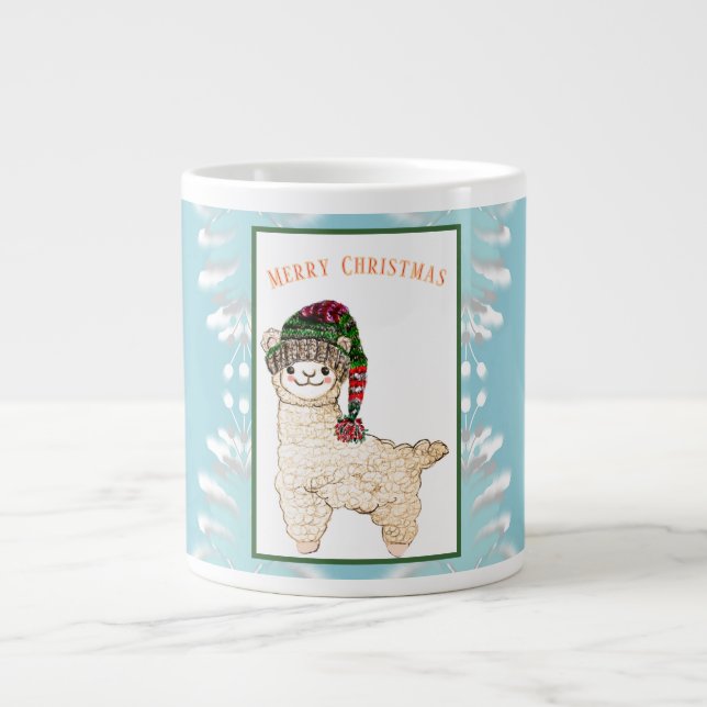 Cute alpaca with festive hat large coffee mug (Front)