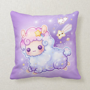Cute alpaca with kawaii shooting star cushion