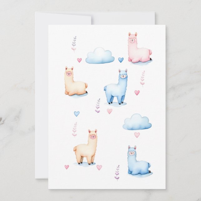 Cute Alpacas and Clouds Invitation (Front)