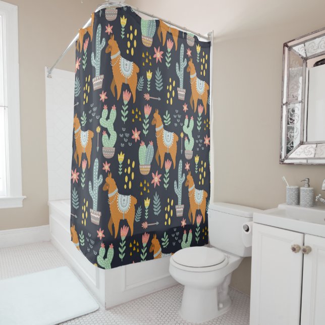 Cute Alpacas Pattern Shower Curtain (In Situ)