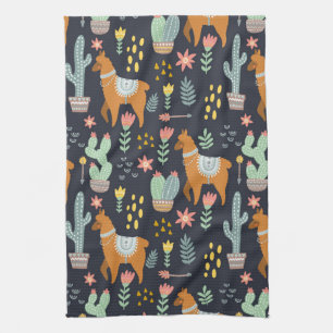 Cute Alpacas Pattern Tea Towel