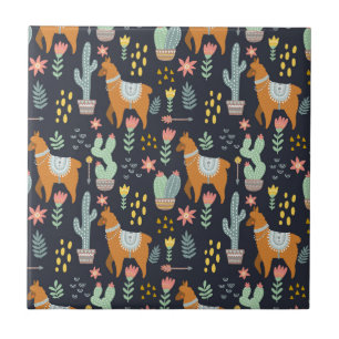 Cute Alpacas Pattern Tile