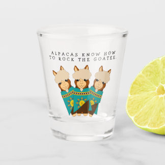 Cute Alpacas Rocking Goatees & Teal Serapes Shot Glass