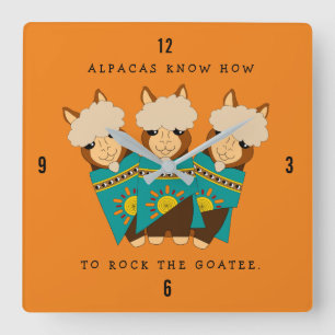Cute Alpacas Rocking Goatees & Teal Serapes Square Wall Clock