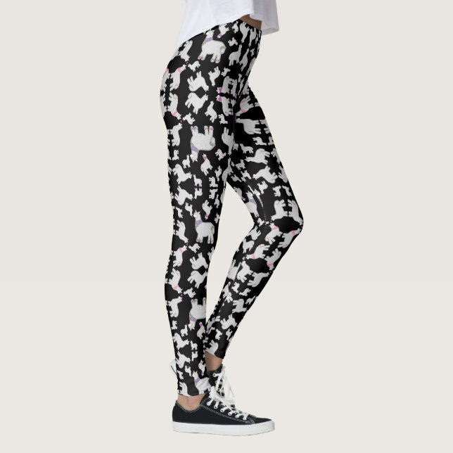 Cute Alpacas with glitter bubbles flowers fun Leggings (Right)