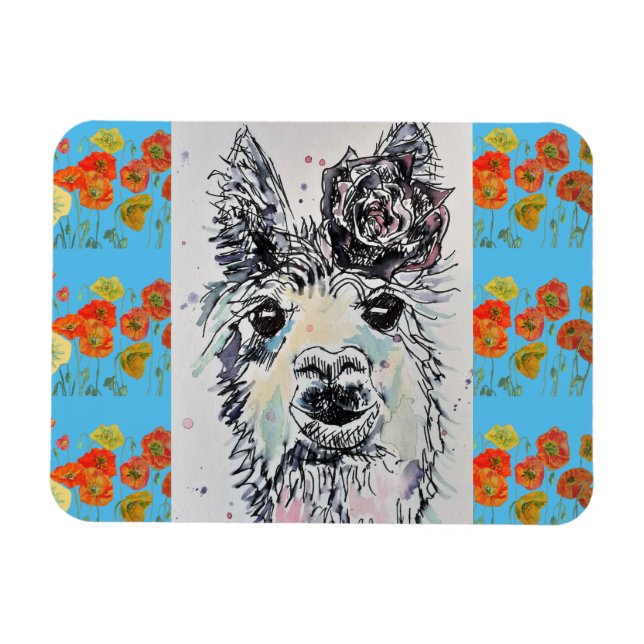 Cute Alpacca llama Animal Watercolour Art Magnet (Horizontal)