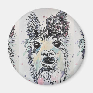 Cute Alpacca llama Animal Watercolour Art Magnet