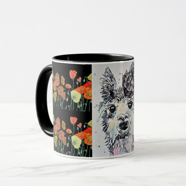 Cute Alpacca Llama BlackWatercolor Painting Mug (Front Left)
