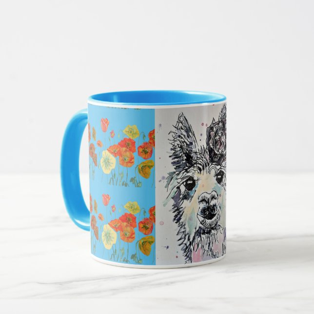 Cute Alpacca Llama blue Watercolor Painting Mug (Front Left)