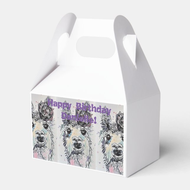 Cute Alpacca Llama Girls Birthday Cake Favor Box (Front Side)