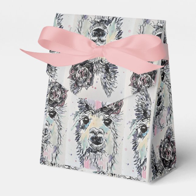 Cute Alpacca Llama Girls Birthday Cake Favor Box (Front Side)
