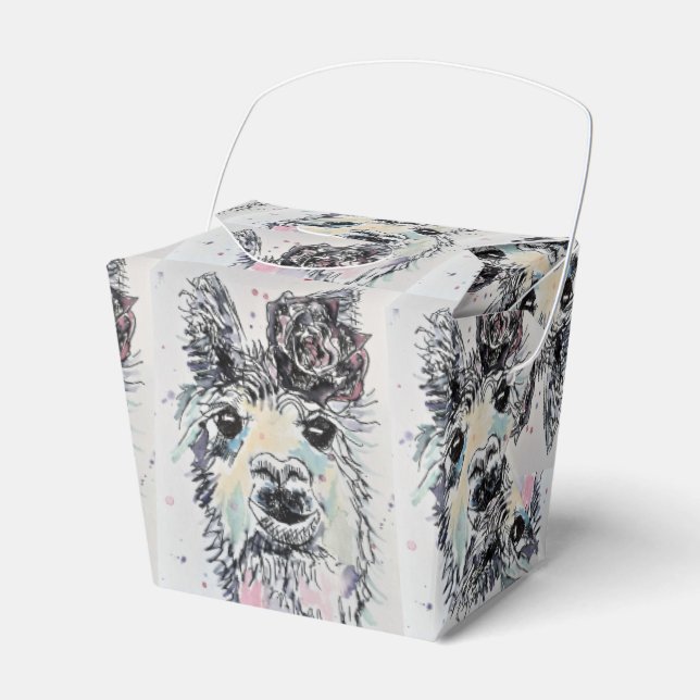 Cute Alpacca Llama Girls Birthday Cake Favor Box (Front Side)