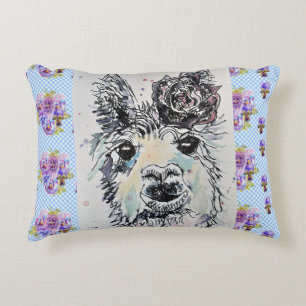 Cute Alpacca Llama pansy Watercolor Accent Cushion