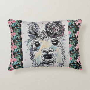 Cute Alpacca Llama Roses Watercolor Accent Cushion