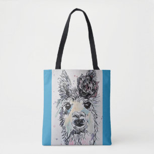 Cute Alpacca Llama Watercolour Grocery Tote Bag