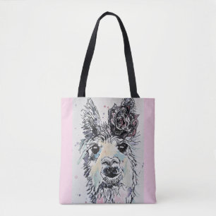 Cute Alpacca Llama Watercolour Grocery Tote Bag