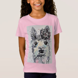 Cute Alpacca Llama watercolour pink Girls T Shirt