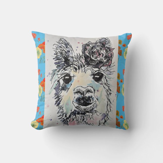 Cute Alpacca Lllama Watercolour Art Baby Cushion (Front)