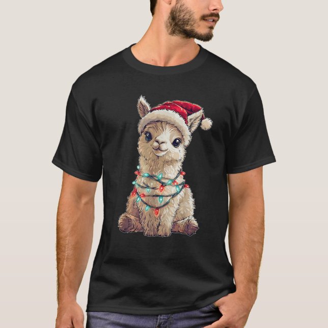 Cute Alpaka Llama Christmas Hat Xmas  T-Shirt (Front)