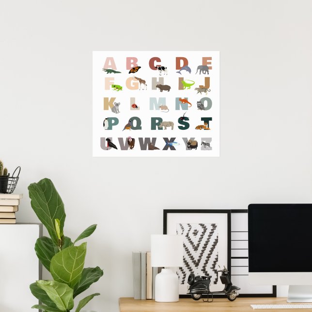 Cute Alphabet ABC Animals Classroom Nursery Poster (Home Office)