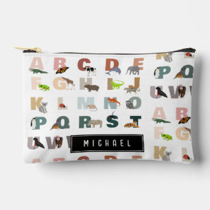 Cute Alphabet ABC Animals Custom Name School Accessory Pouch