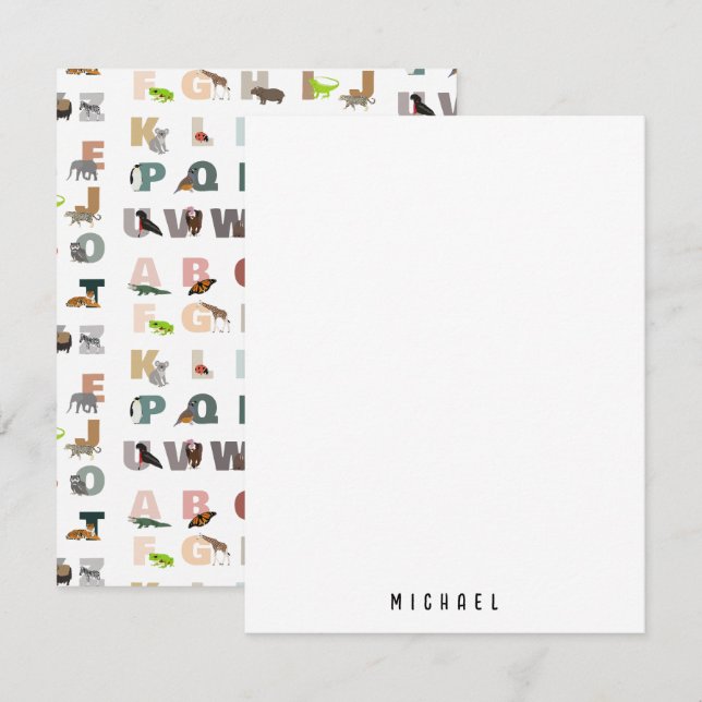 Cute Alphabet ABC Animals Custom Name School Card (Front/Back)