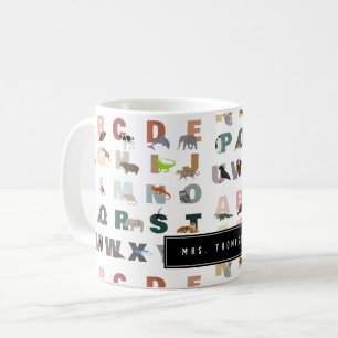 Cute Alphabet ABC Animals Custom Name School Coffee Mug