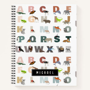 Cute Alphabet ABC Animals Custom Name School Notebook
