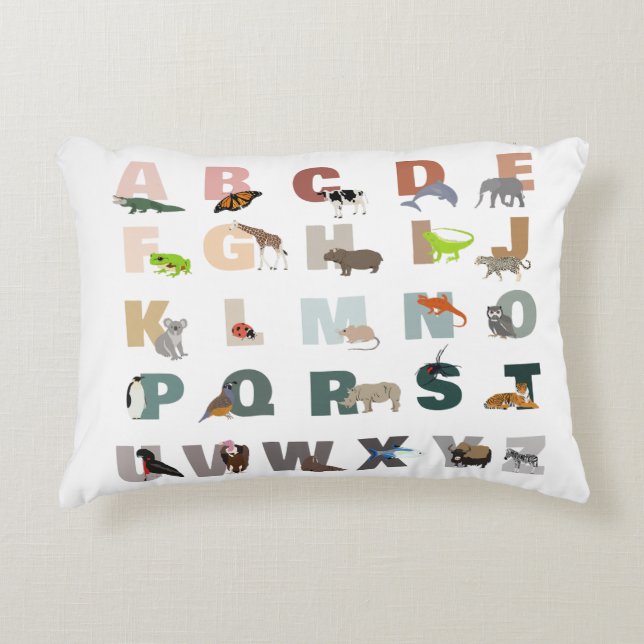 Cute Alphabet ABC Animals Decorative Cushion (Front)