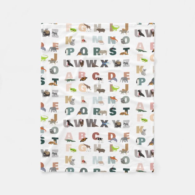 Cute Alphabet ABC Animals Fleece Blanket (Front)