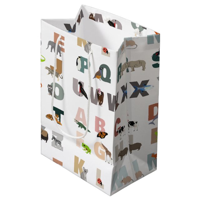 Cute Alphabet ABC Animals Medium Gift Bag (Front Angled)