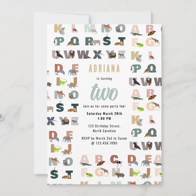 Cute Alphabet ABC Animals Toddler Birthday  Invitation (Front)