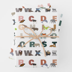 Cute Alphabet ABC Animals Wrapping Paper Sheet