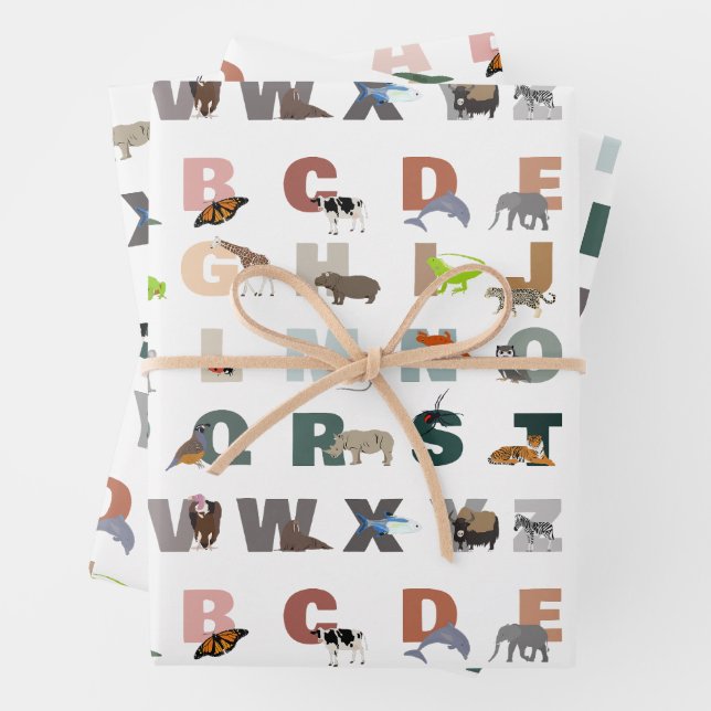 Cute Alphabet ABC Animals Wrapping Paper Sheet (In situ)