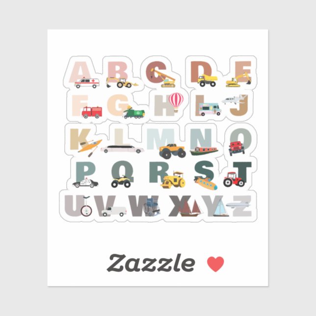 Cute Alphabet ABC Trucks, Transportation Vehicles (Sheet)