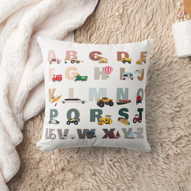 Cute Alphabet ABC Trucks, Transportation Vehicles Cushion (Blanket)