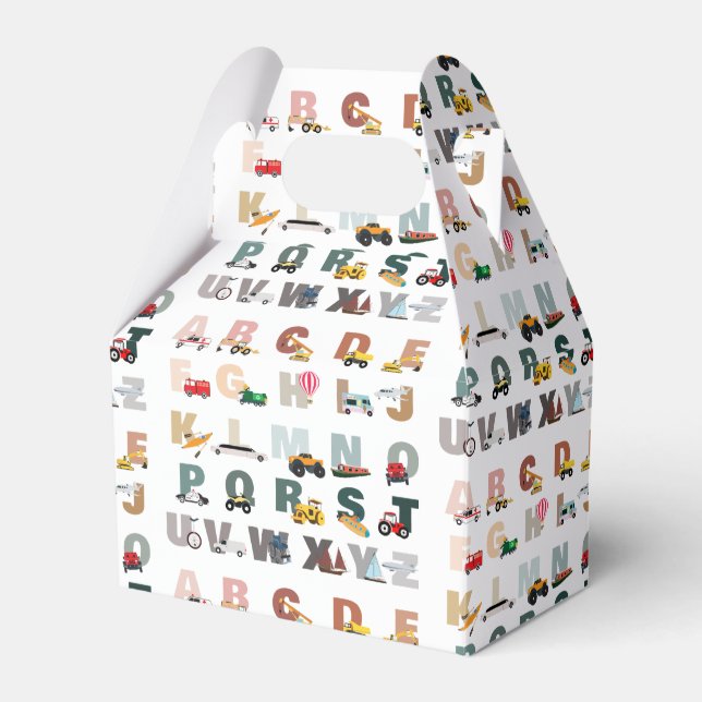 Cute Alphabet ABC Trucks, Transportation Vehicles Favour Box (Front Side)