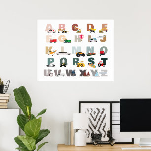 Cute Alphabet ABC Trucks, Transportation Vehicles Poster