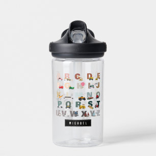 Cute Alphabet ABC Trucks, Transportation Vehicles Water Bottle