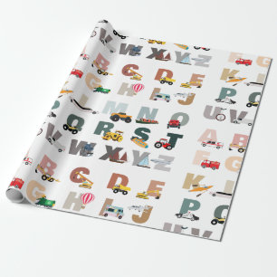 Cute Alphabet ABC Trucks, Transportation Vehicles Wrapping Paper