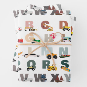 Cute Alphabet ABC Trucks, Transportation Vehicles Wrapping Paper Sheet