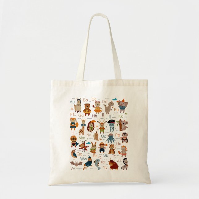 Cute Alphabet Animal with Words To Back to School Tote Bag (Front)